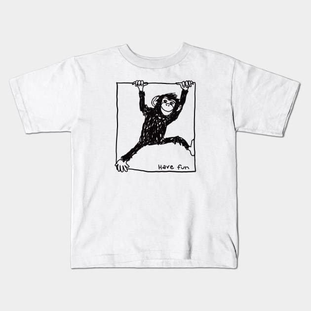 funny monkey having fun Kids T-Shirt by PrincessbettyDesign